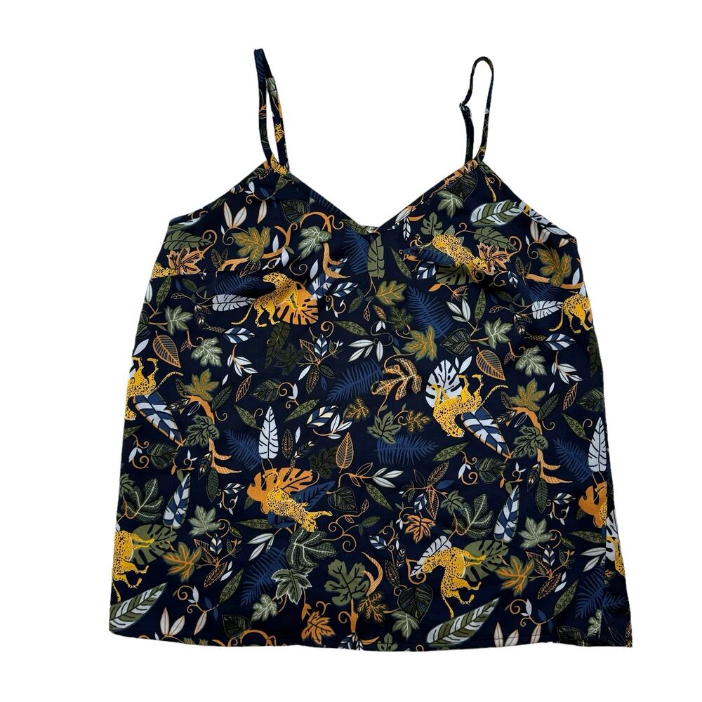 J.CREW Leopard V-neck Cami Top Sz 00 Blue Tropical Jungle Print Polyester AP077